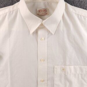 Eton Point Short Sleeve 17 Ivory Solid Shirt Men Business Elegant Button Up